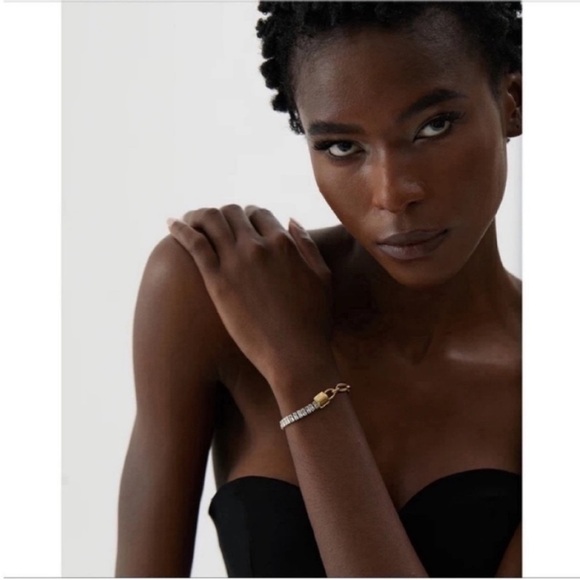 Gold Plated Waterproof Lock Chain Bling Cubic Zirconia Bracelet Sparkly - Picture 3 of 12